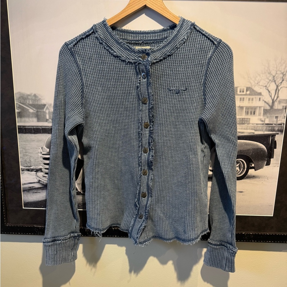 Kimes Ranch Bella Cardigan Waffle Knit Blue S